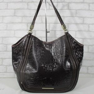 Large Brahmin Croc Embossed Leather Shoulder Bag